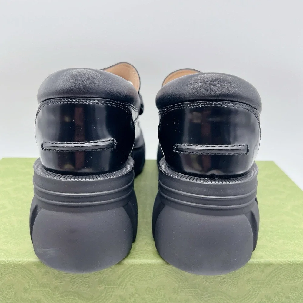 GUCCI Horsebit Creeper Loafers Platform Black Sylke Leather Women's EU 41 - Picture 10 of 16